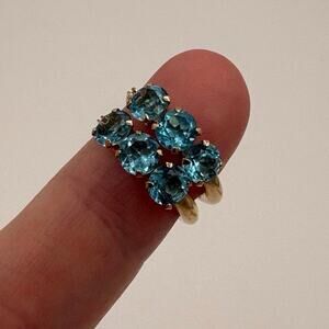 14k Yellow Gold Blue Topaz JCM Huggie Earrings Vintage 90s EUC